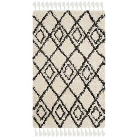 Safavieh 3 x 5 ft. Moroccan Fringe Power Loomed Small Rectangle Shag Rug; Cream & Charcoal MFG244B-3